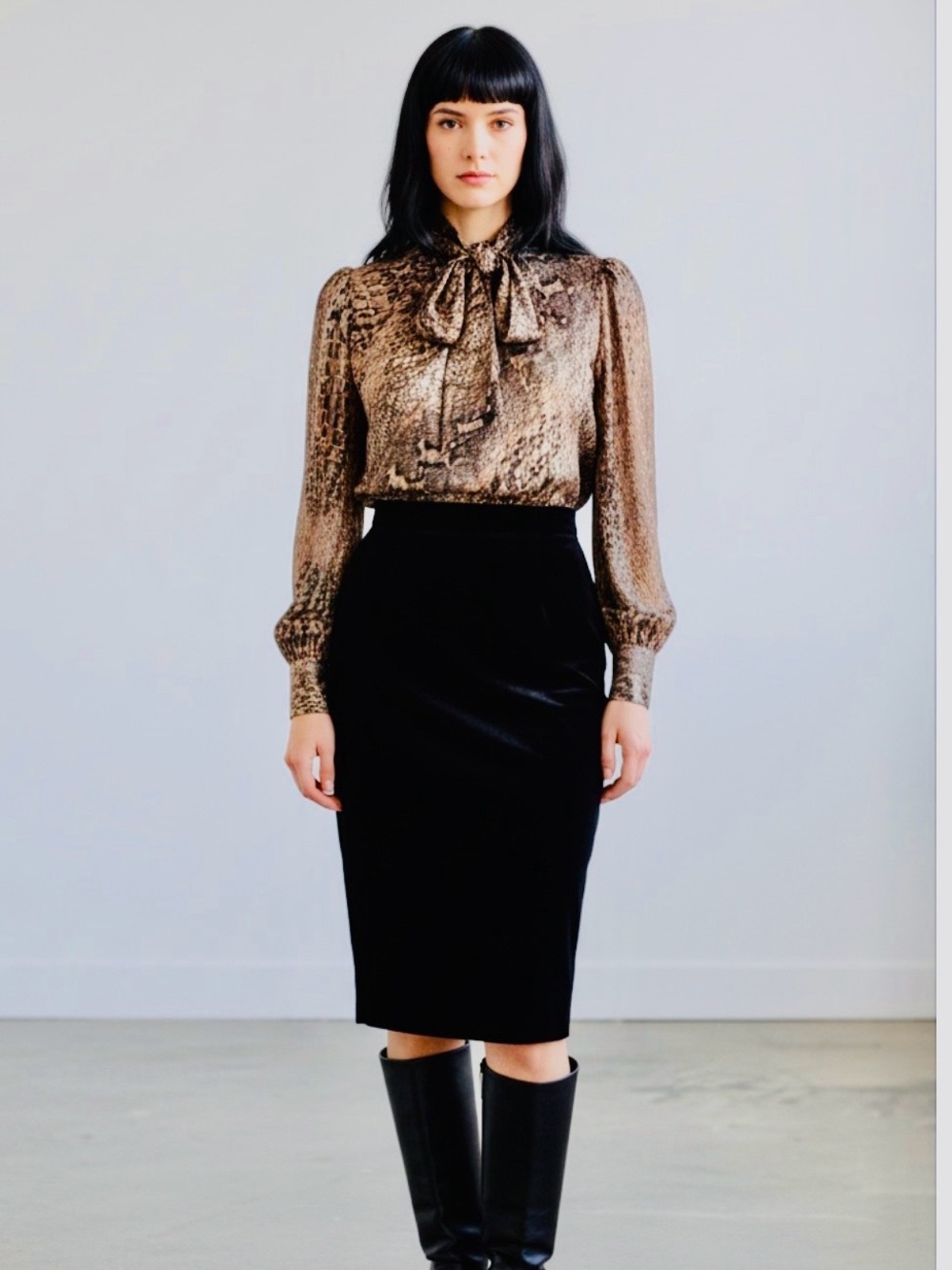 MAVINETTE Vintage Cocktail Dress. 1970s-1980s Snakeskin Print /Black Velvet. LBD